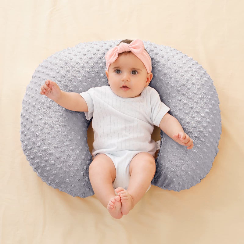QUENESS Nursing Pillow Cover Breastfeeding Pillow Cases Plush Dot Slipcover (Gray) - Image 4